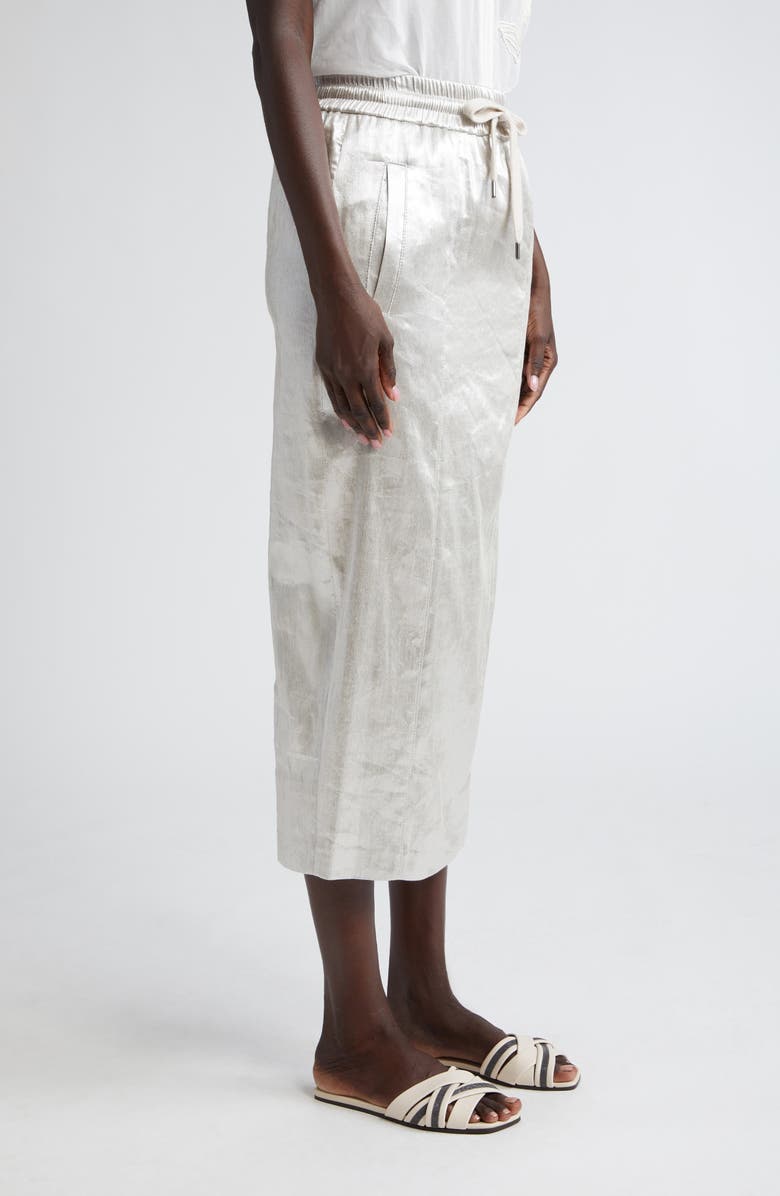 Brunello Cucinelli Metallic Coated Twill Drawstring Skirt, Alternate, color,