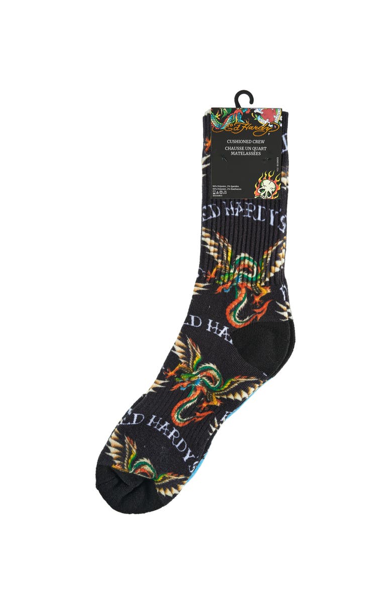 Ed Hardy 360 Print Full Cushion Crew Sock 2-Pack, Alternate, color, Black