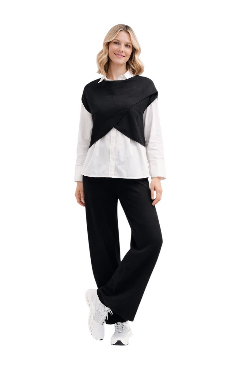 Accouchée Cool Knit Flexible Waist Palazzo Pants, Alternate, color, Black