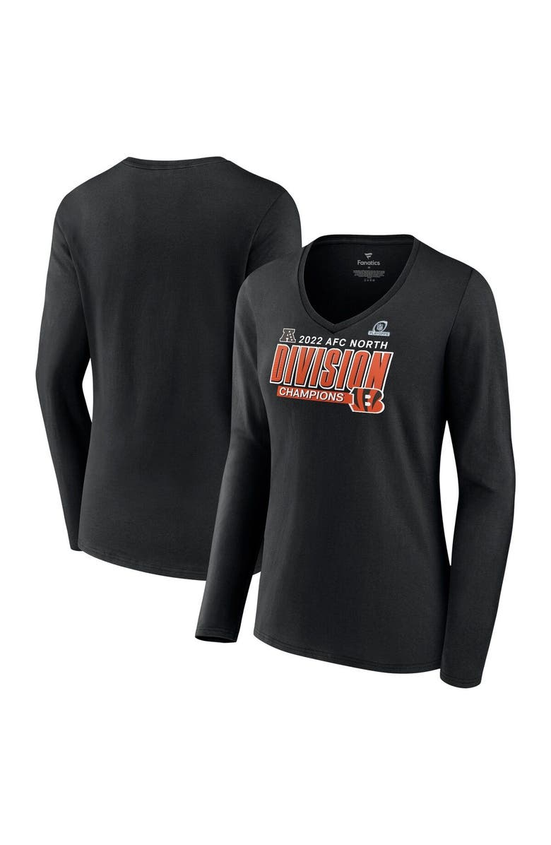 FANATICS Women's Fanatics Branded Black Cincinnati Bengals 2022 AFC North Division Champions Divide & Conquer Long Sleeve V-Neck T-Shirt, Main, color, 