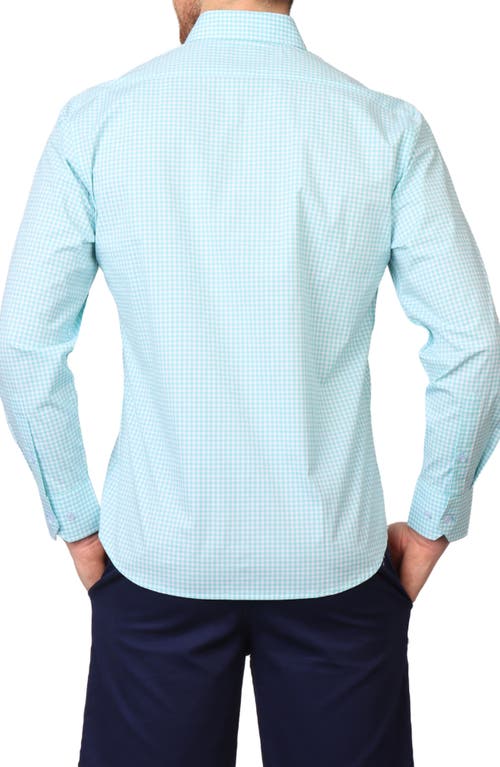 Tailorbyrd Micro Gingham Stretch Cotton Button-up Shirt In Seafoam