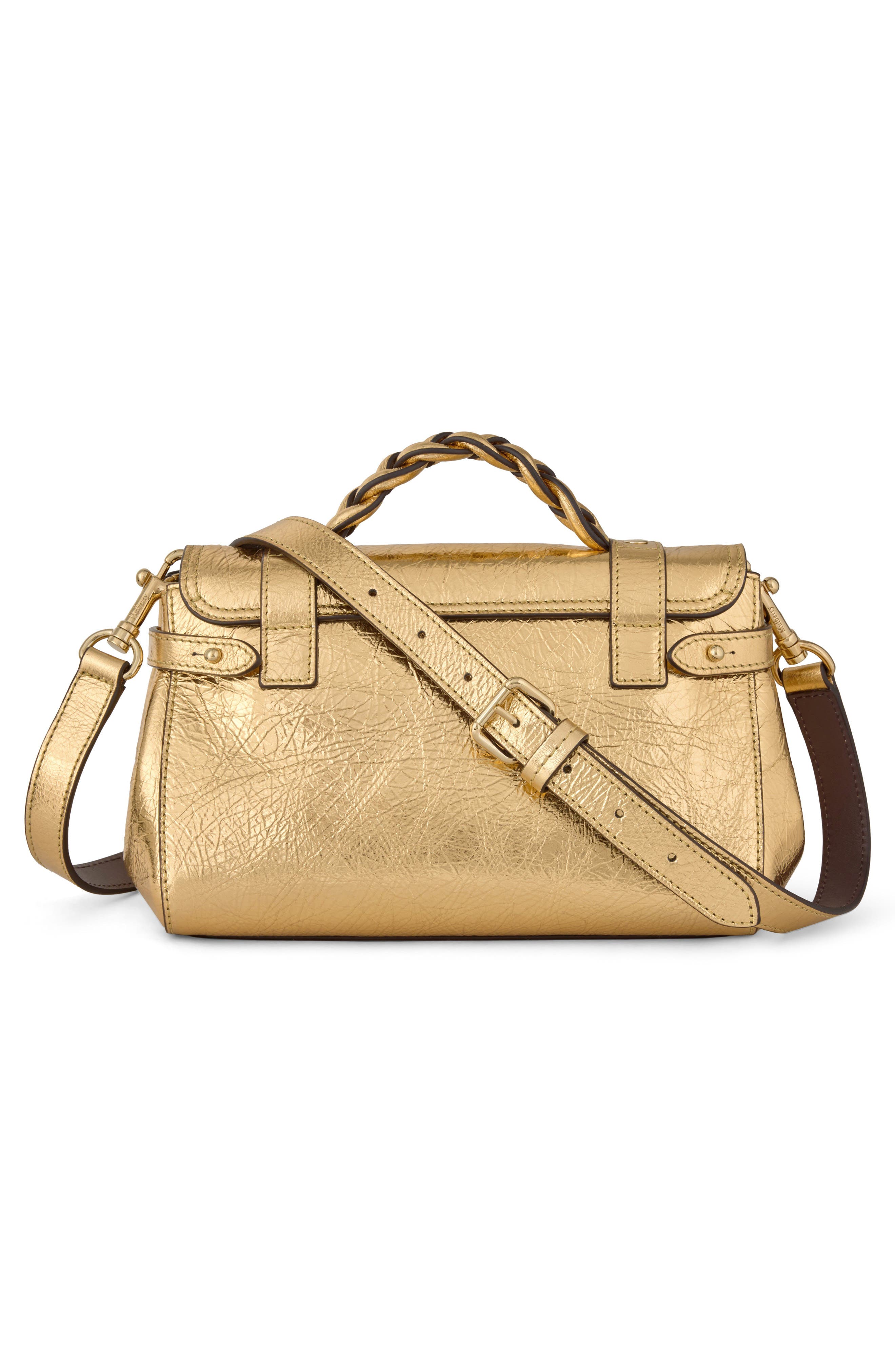 Mulberry Mini Alexa Metallic Leather Satchel, Alternate, color, Somerset Gold