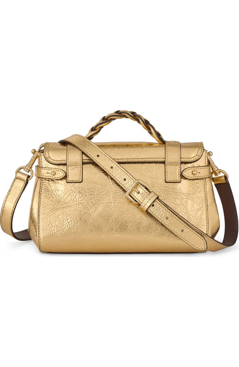 Mulberry Mini Alexa Metallic Leather Satchel, Alternate, color, Somerset Gold