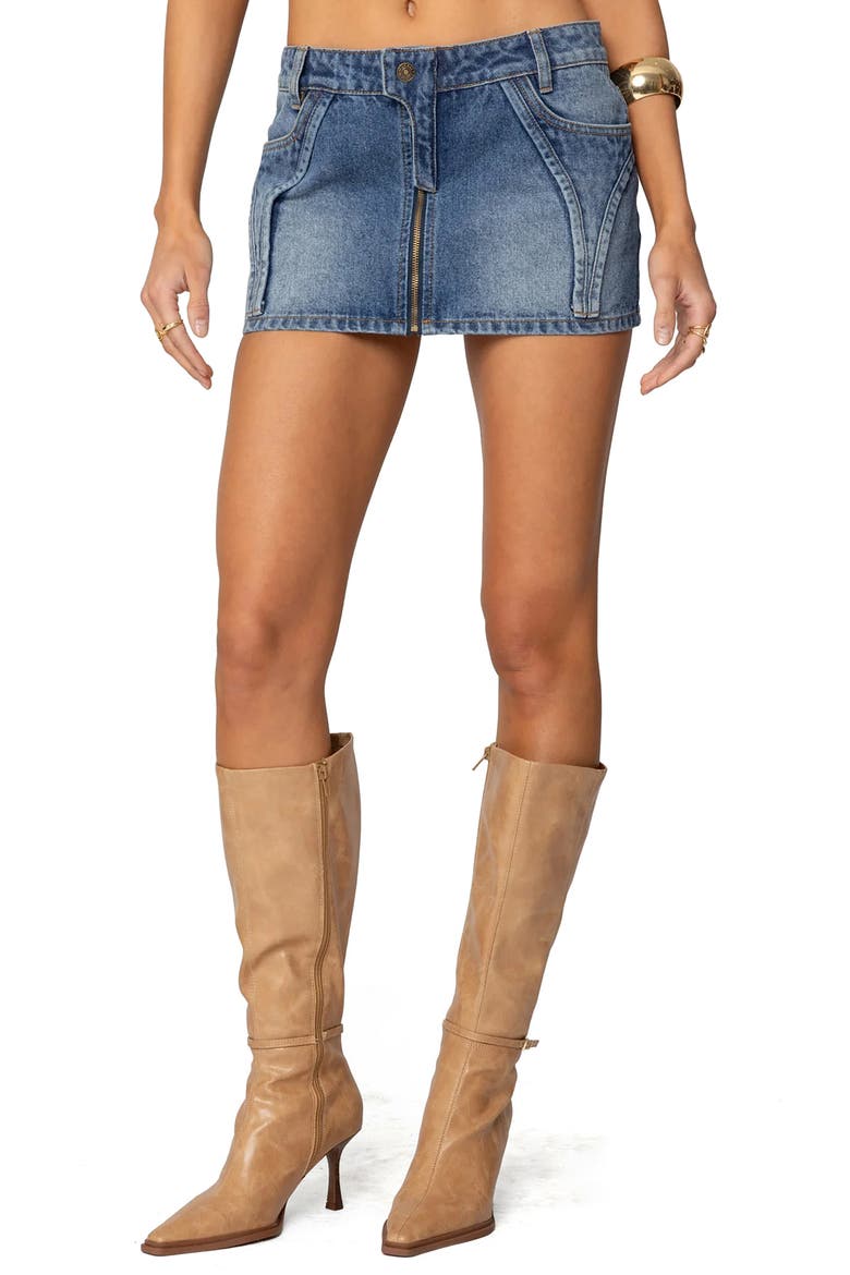 Anne Zip-Up Cotton Denim Miniskirt, Main, color, BLUE
