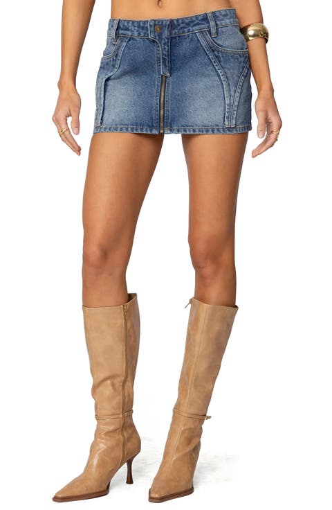 Anne Zip-Up Cotton Denim Miniskirt