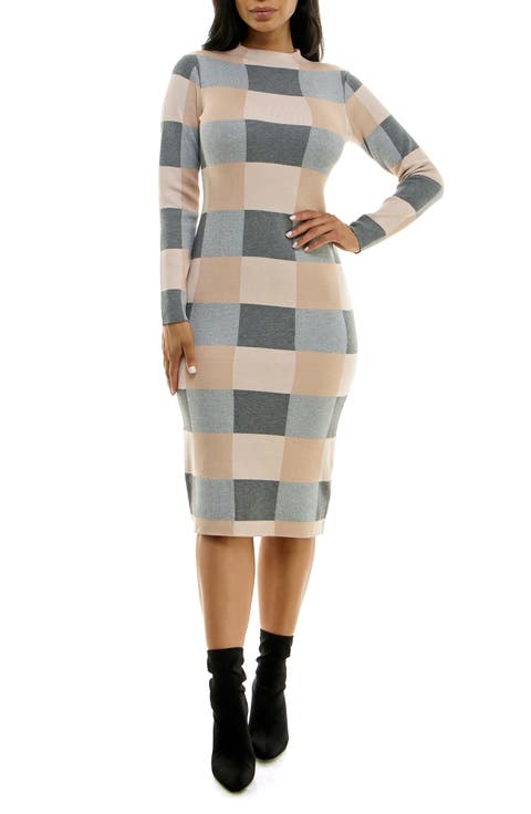Jacquard Long Sleeve Sweater Dress