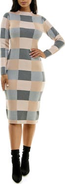 Nina Leonard Jacquard Long Sleeve Sweater Dress