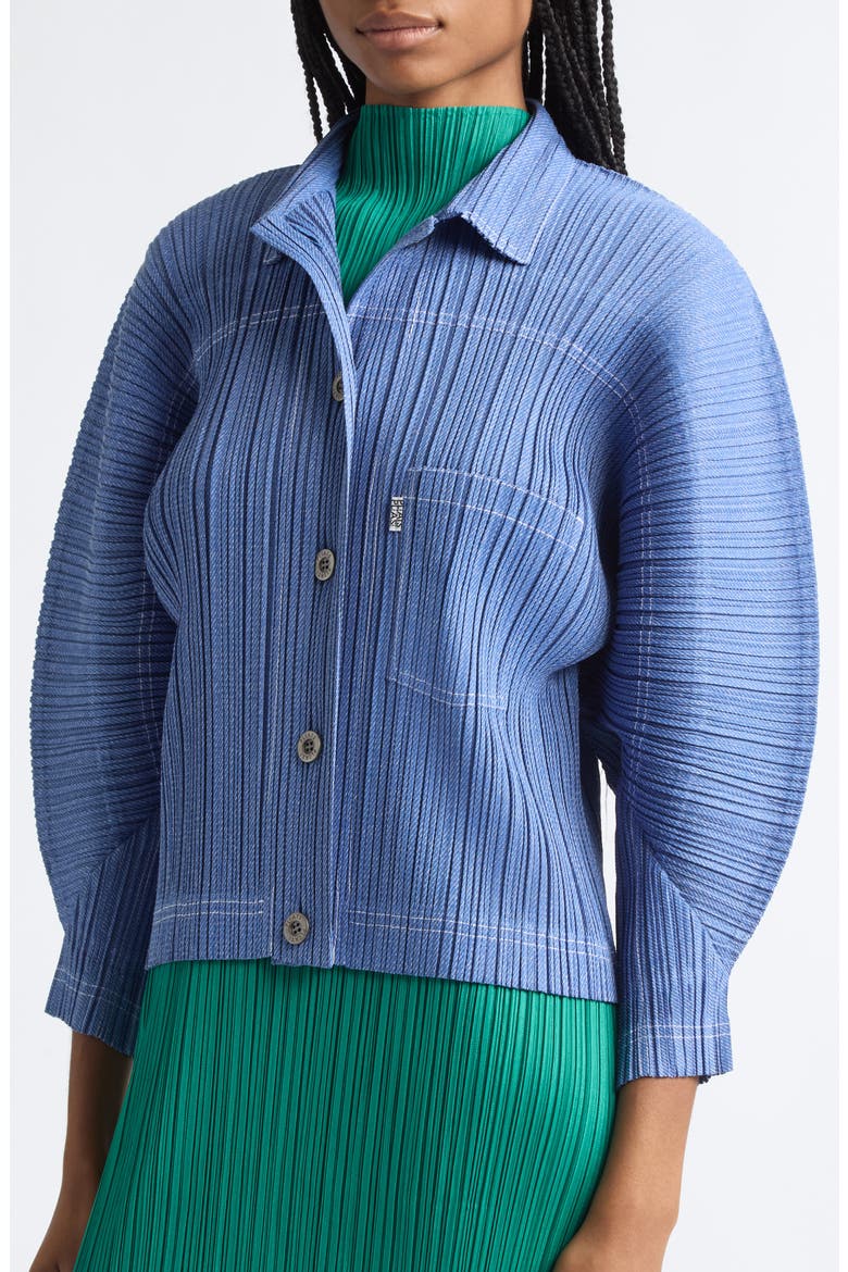 Plissé Denim Jacket, Alternate, color, BLUE