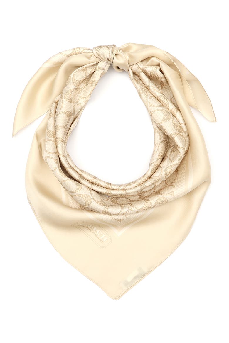 Textured Signature Logo Square Silk Scarf, Alternate, color, CHALK