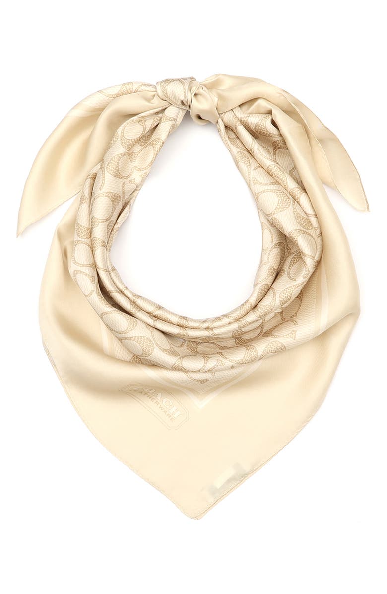 COACH Textured Signature Logo Square Silk Scarf, Alternate, color, Chalk