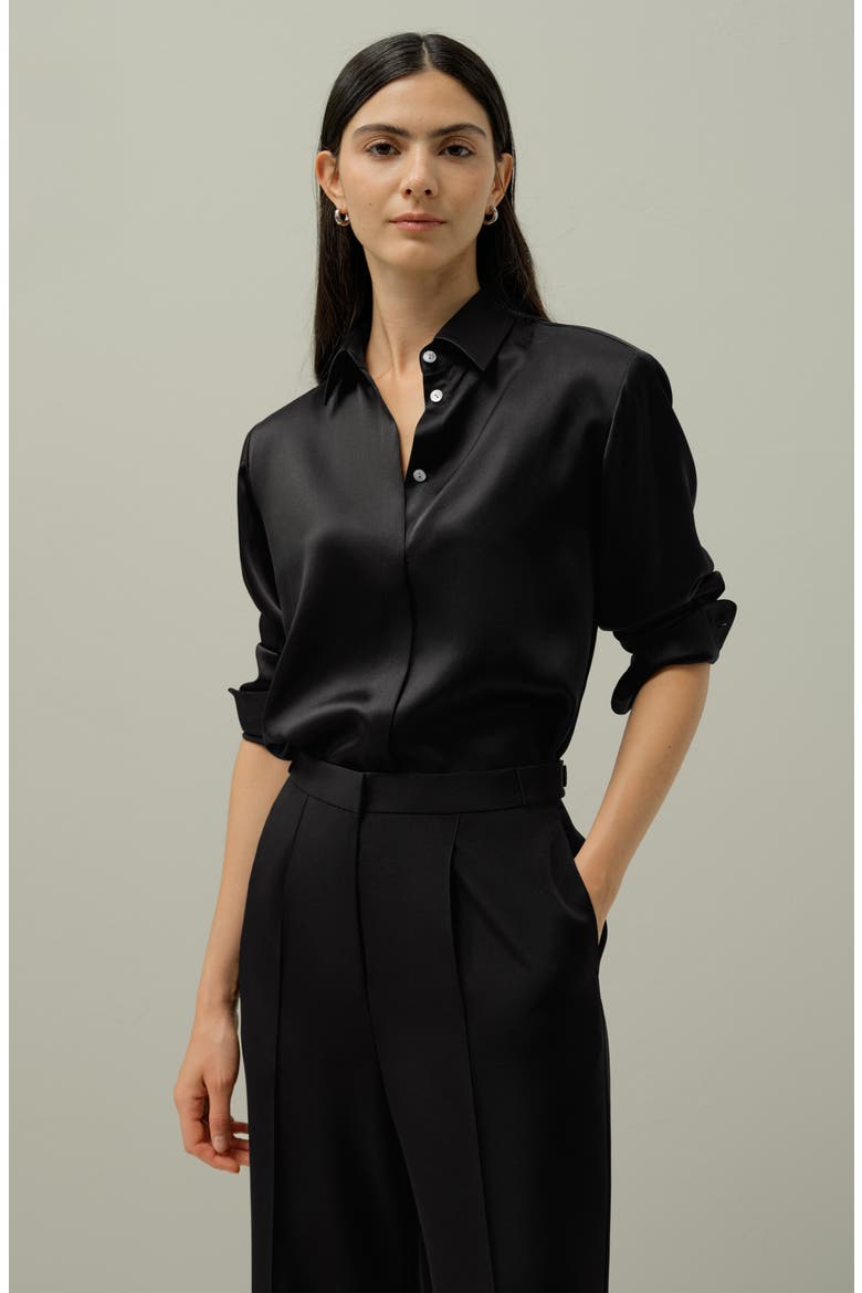 Women's Lilysilk X Lydia Tomlinson Bianca Silk Shirt, Alternate, color, Black