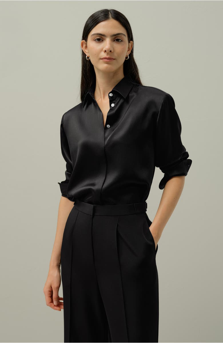 Lilysilk X Lydia Tomlinson Bianca Shirt, Alternate, color, Black