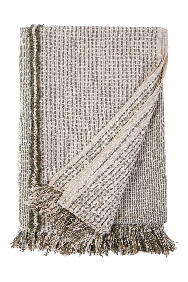 Jagger Oversize Cotton Blend Throw Blanket, Main, color, IVORY/MOSS
