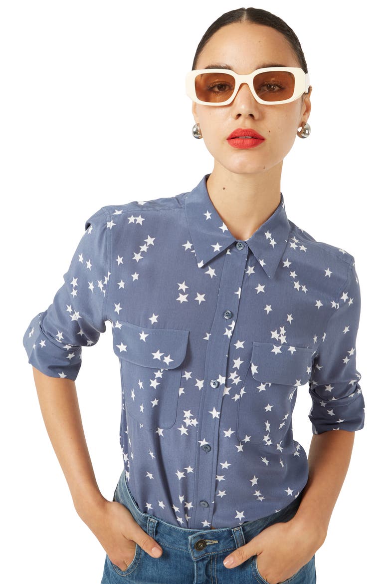 'Starry Night' Silk Shirt, Alternate, color, BLUESTONE