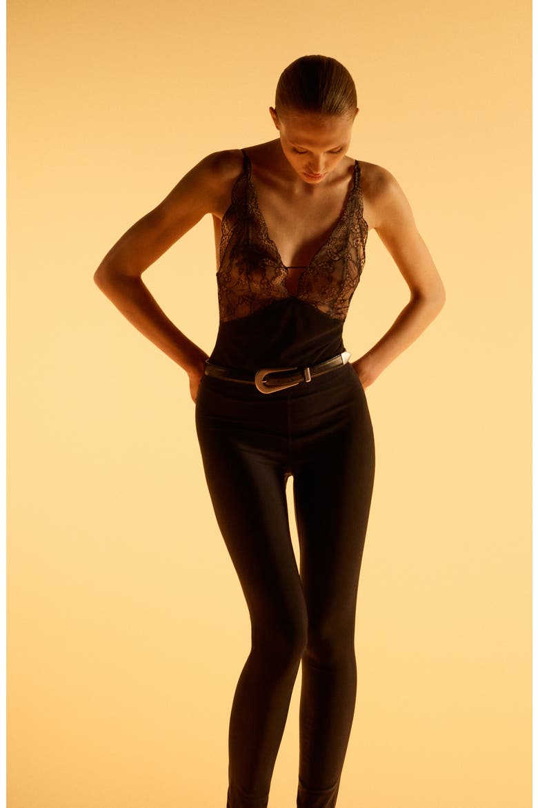 x Kaia Gerber Lace Combo Bodysuit, Alternate, color, BLACK