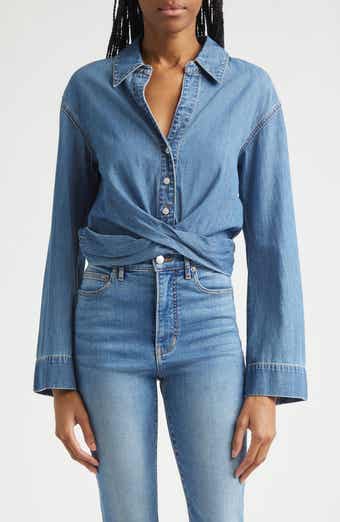 Timothy Crop Twist Button-Up Denim Shirt