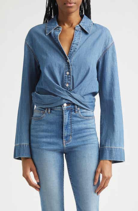 Timothy Crop Twist Button-Up Denim Shirt