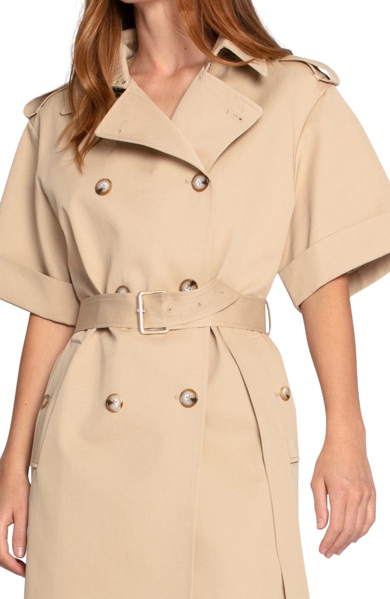 Belle & Bloom Dust & Daring Short Sleeve Cotton Blend Trench Coat, Alternate, color, Camel