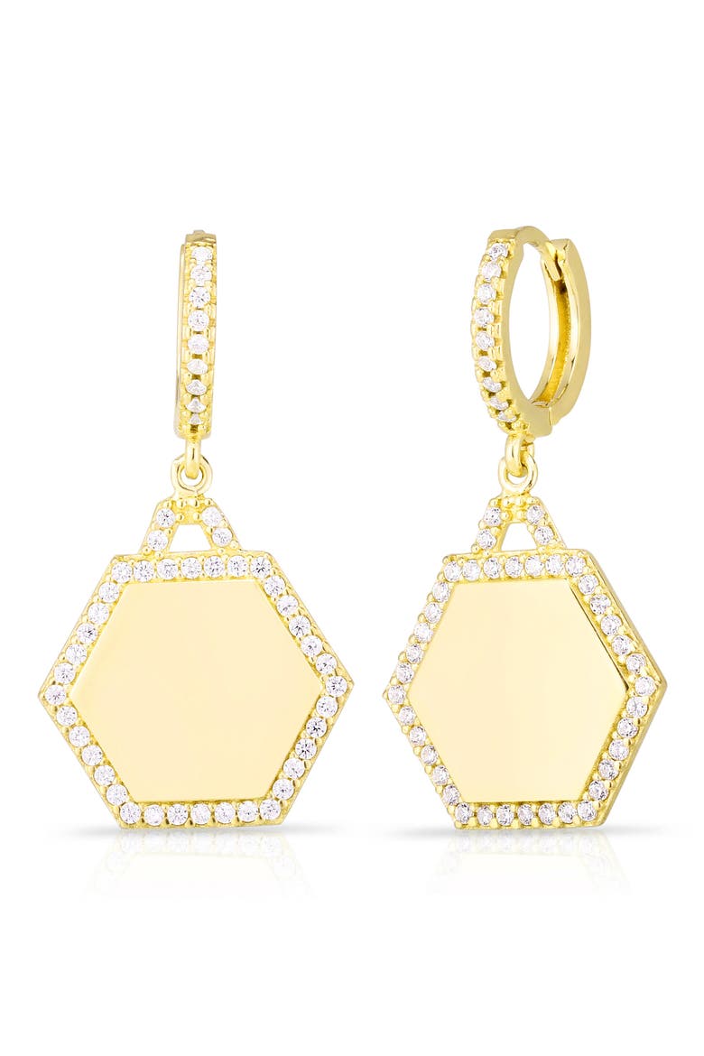 Hexagon Huggie Hoop Drop Earrings, Main, color, GOLD
