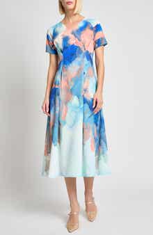 Misook Modern Fit Watercolor Pattern Midi Dress