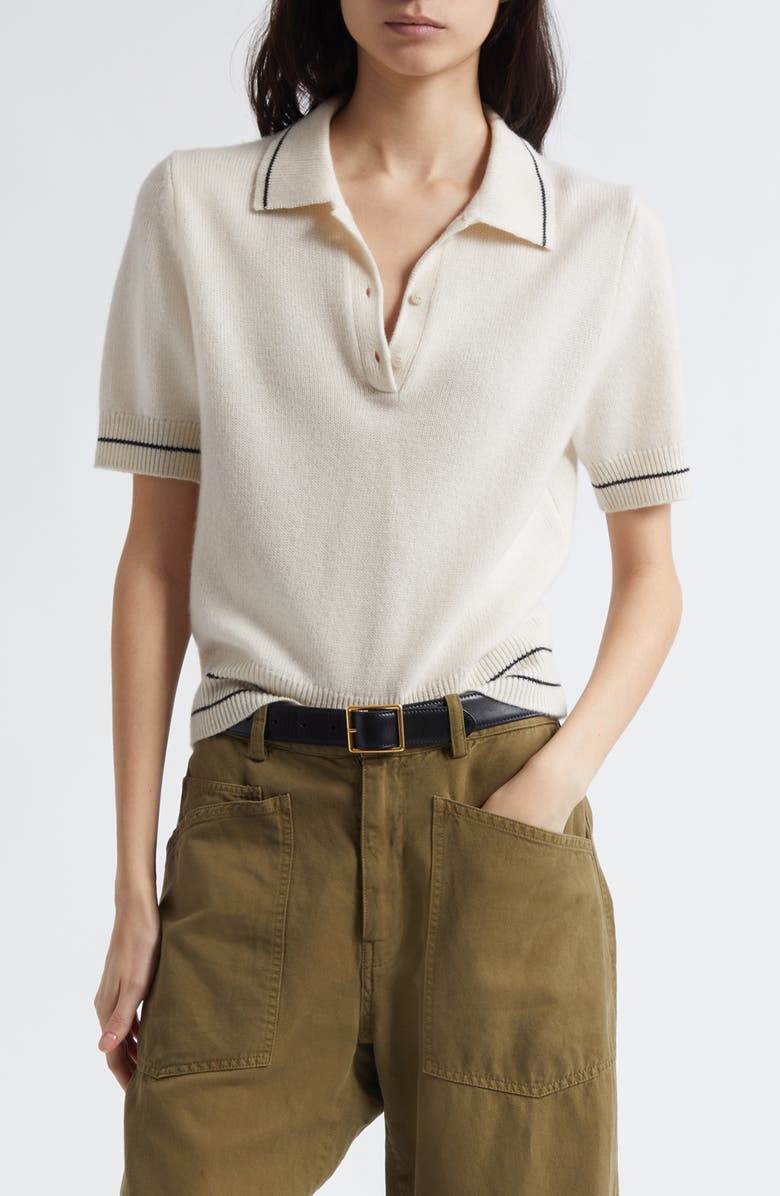 Nili Lotan Carline Cashmere Polo Sweater, Main, color, Ivory/ Black