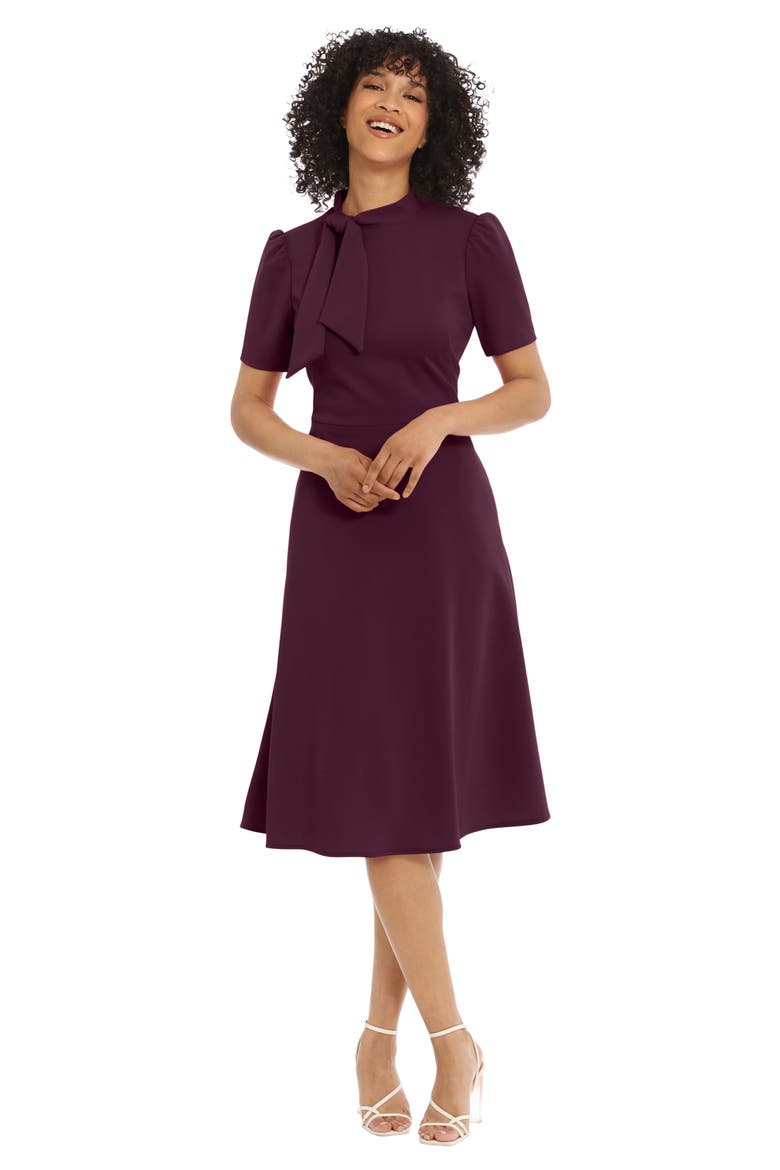 Short Sleeve Necktie Midi Dress, Alternate, color, LUXE PLUM