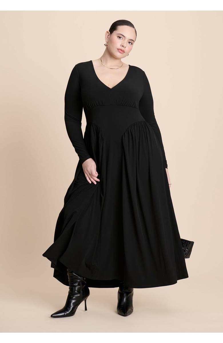 ELOQUII Plunge Neck Knit Dress, Alternate, color, Black Onyx