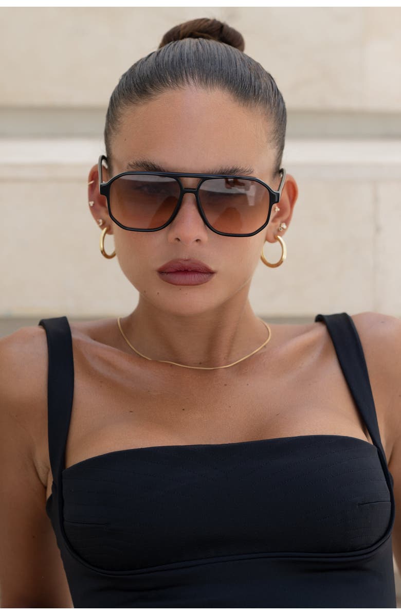 FREYRS Eyewear Billie Aviator Sunglasses, Alternate, color, Black / Brown