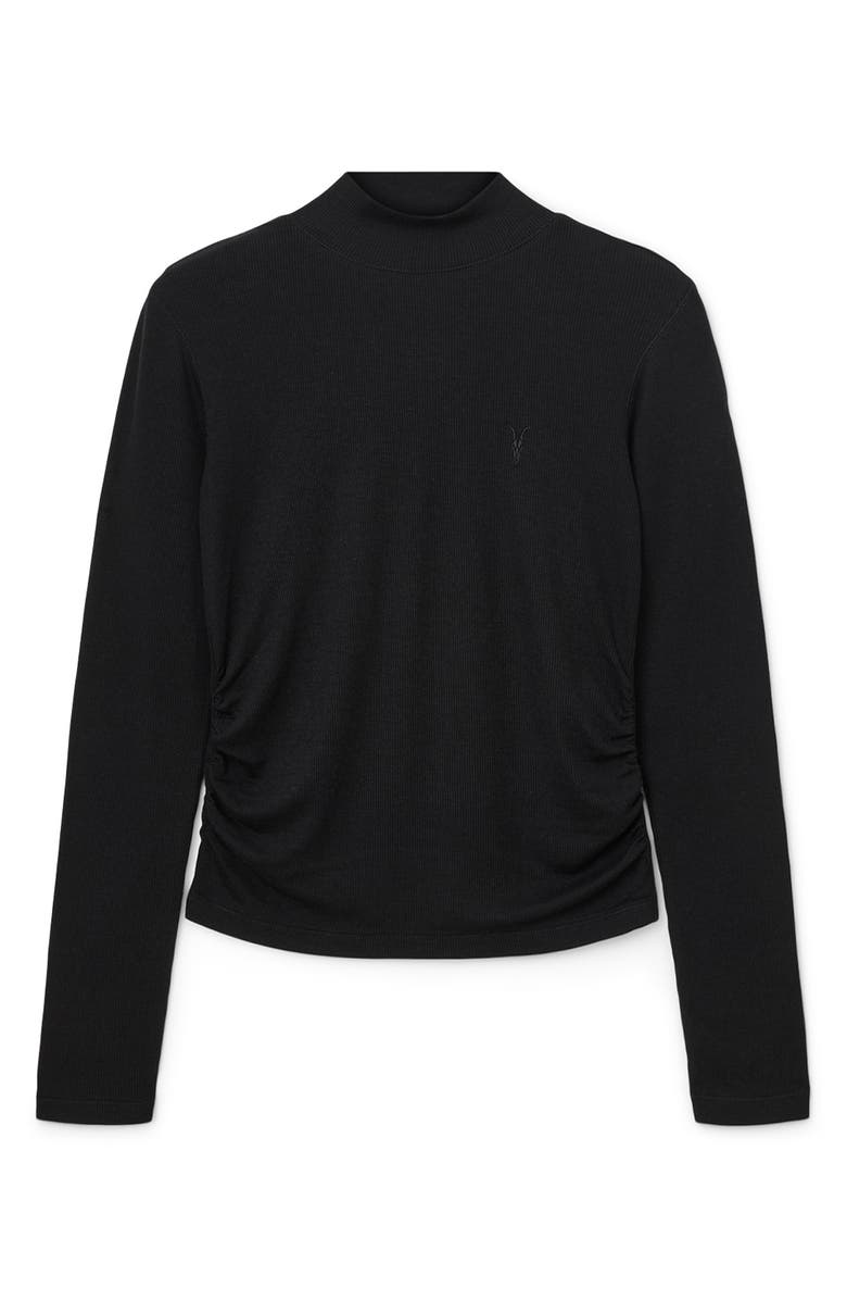 AllSaints Rina Mock Neck Long Sleeve Rib Top, Alternate, color, Black