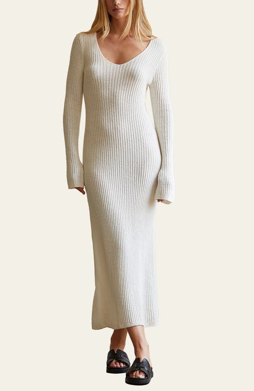 Crescent Textured Rib Knit Maxi Dress In Off White