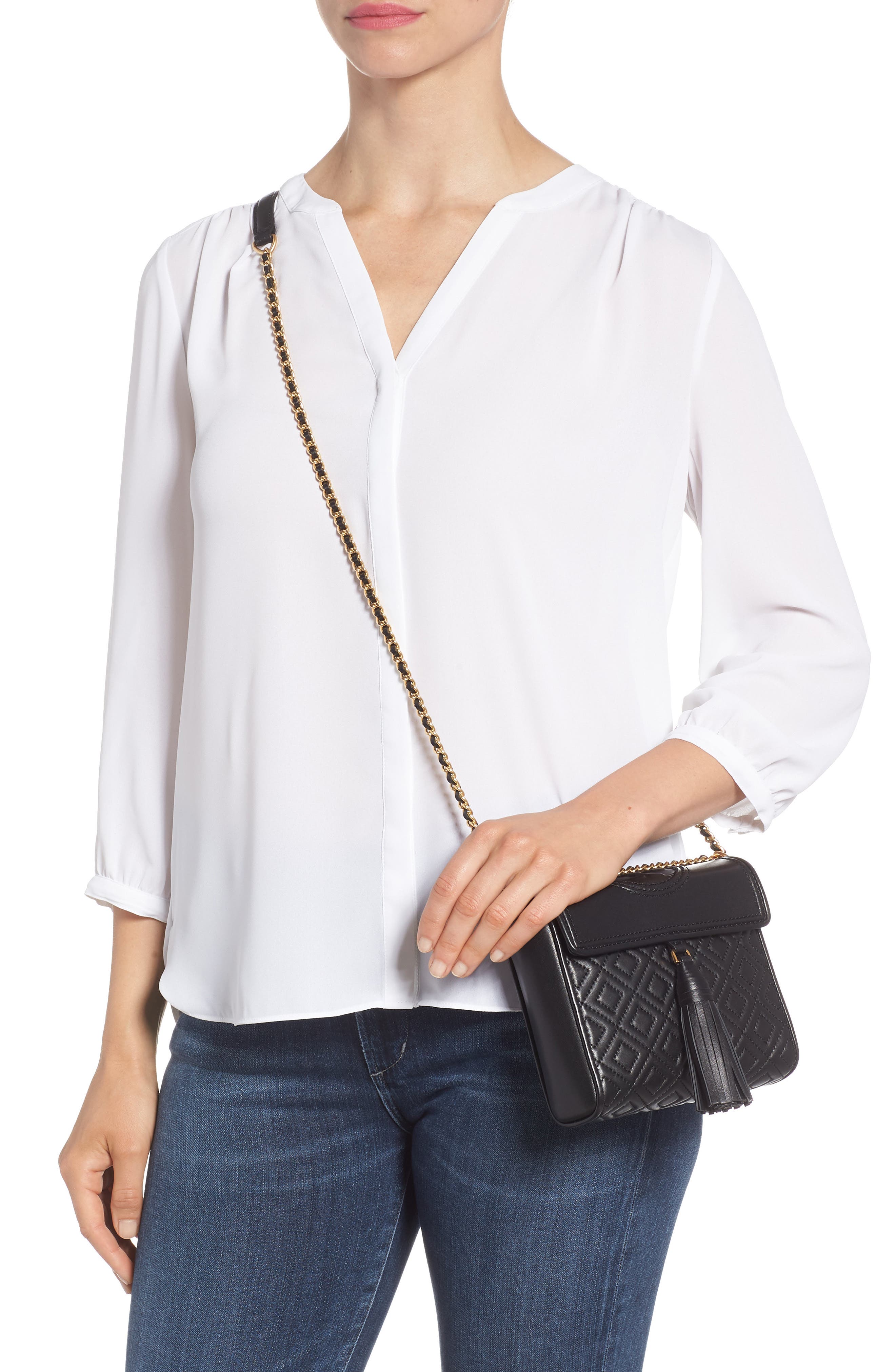 Tory Burch Fleming Quilted Leather Crossbody Bag, Alternate, color, 