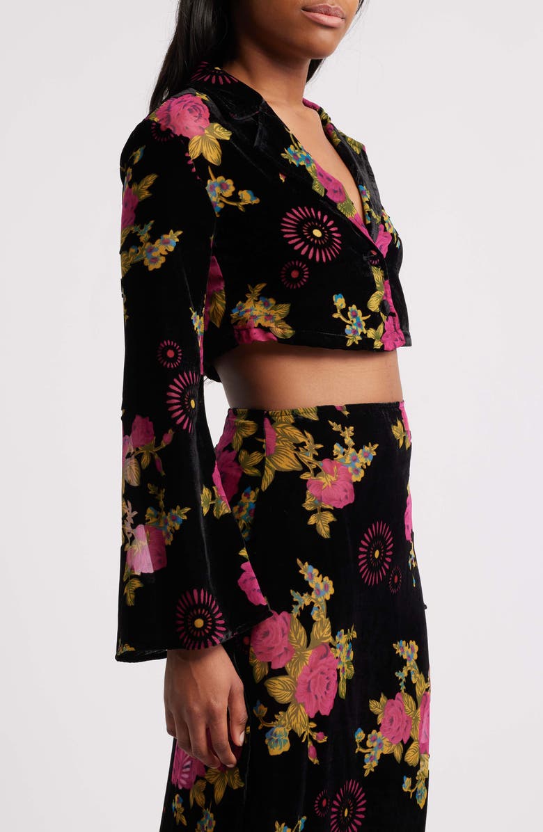 NASTY GAL Floral Devore Velvet Crop Jacket, Alternate, color,