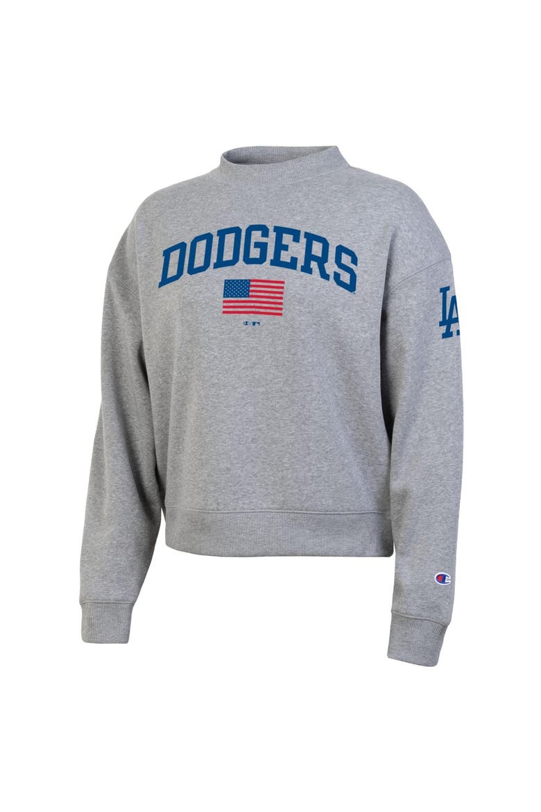 Women's Champion  Heather Gray Los Angeles Dodgers Americana Triumph Fleece Tri-Blend Sweatshirt, Alternate, color, Heather Gray