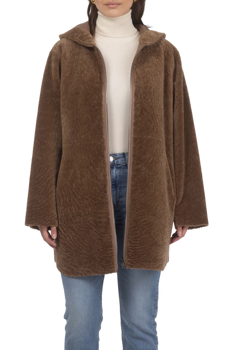 Reversible Textured Genuine Shearling Jacket, Alternate, color, CAMEL/CAMEL