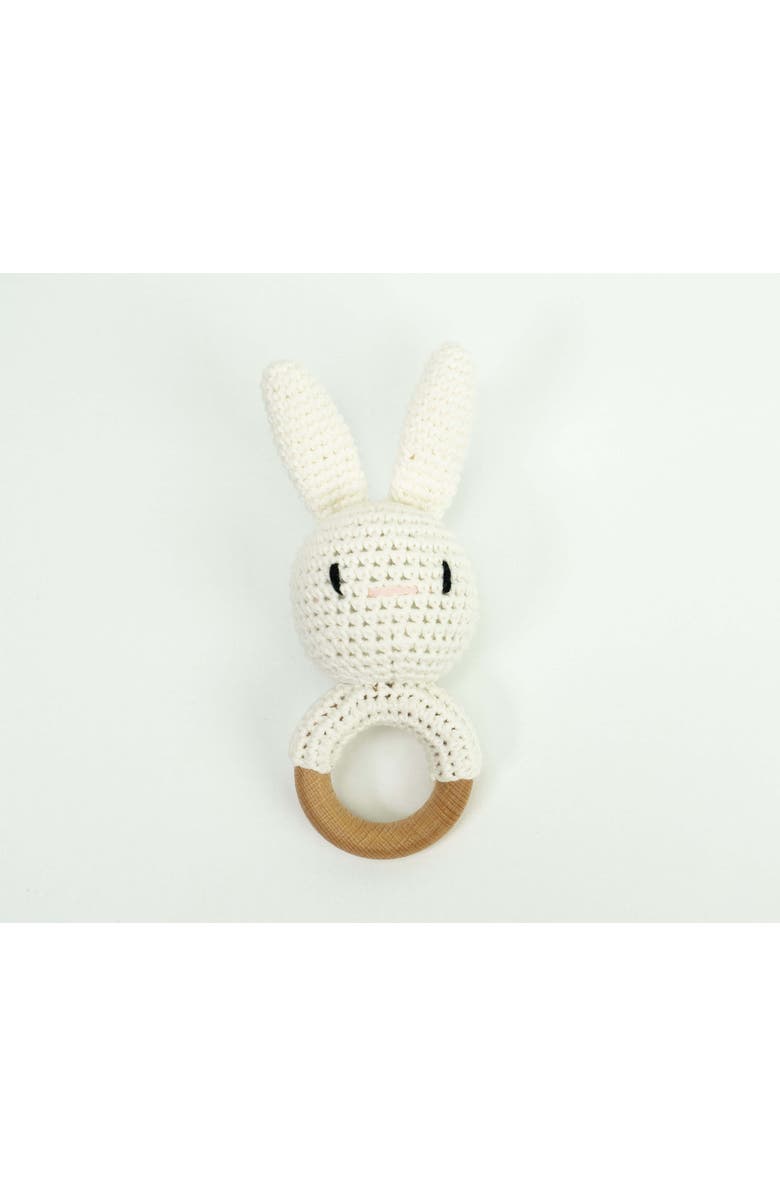 embé Baby Interactive Wooden Toy Rattle with Crochet Animal, Alternate, color, Easter Bunny