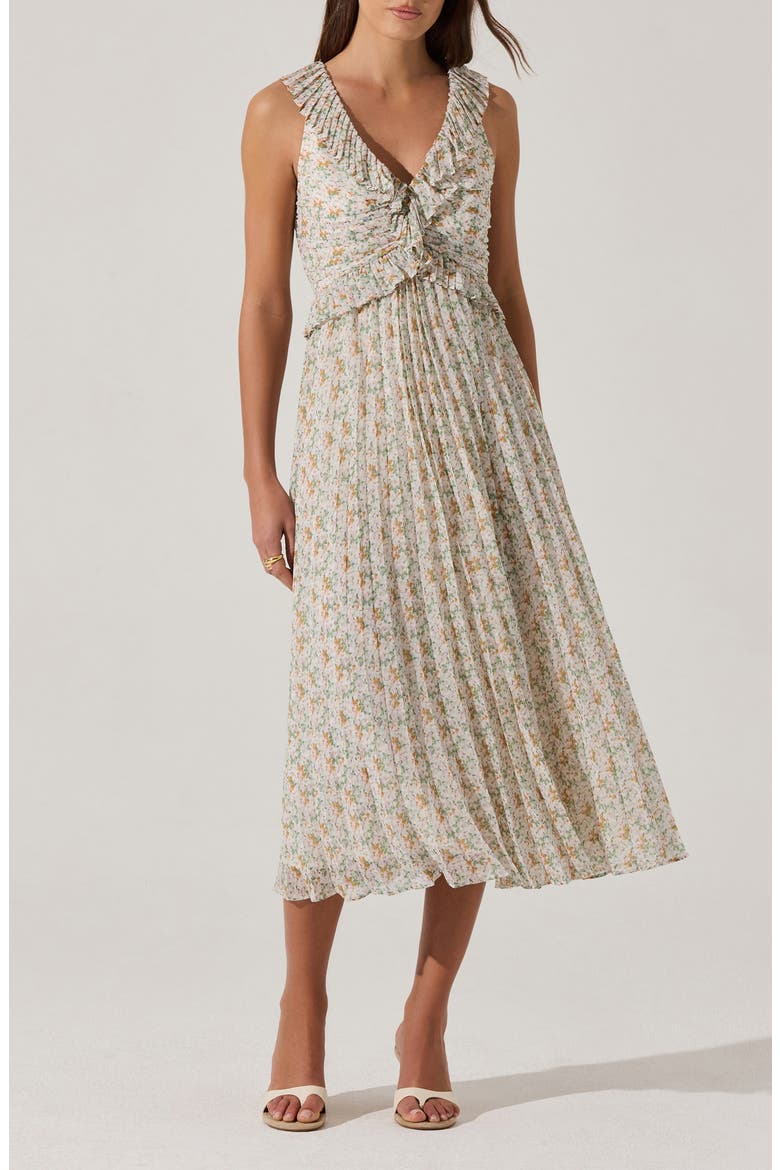 Ruffle Pleated Midi Sundress, Main, color, CREAM MULTI FLORAL