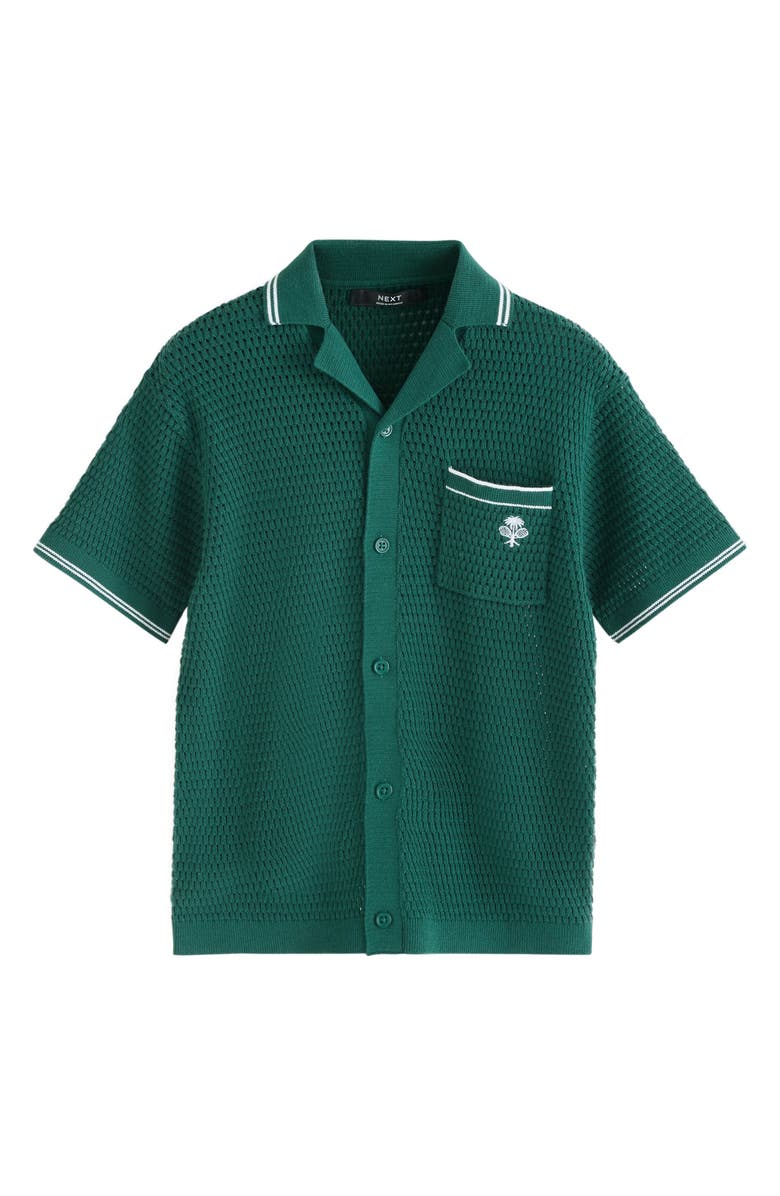 NEXT Kids' Open Stitch Cotton Graphic Polo Sweater, Main, color, Green