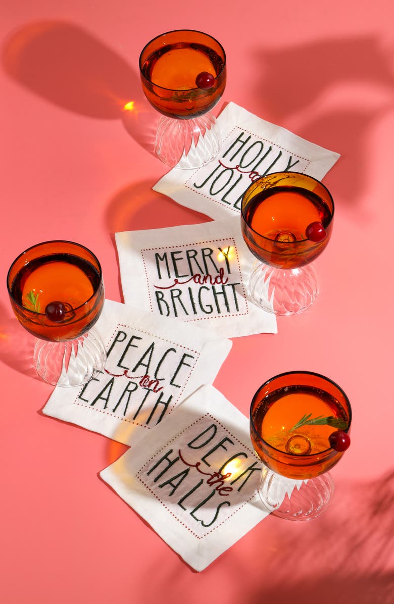 Tiramisu Embroidered Set of 4 Holiday Cocktail Napkins, Alternate, color, White