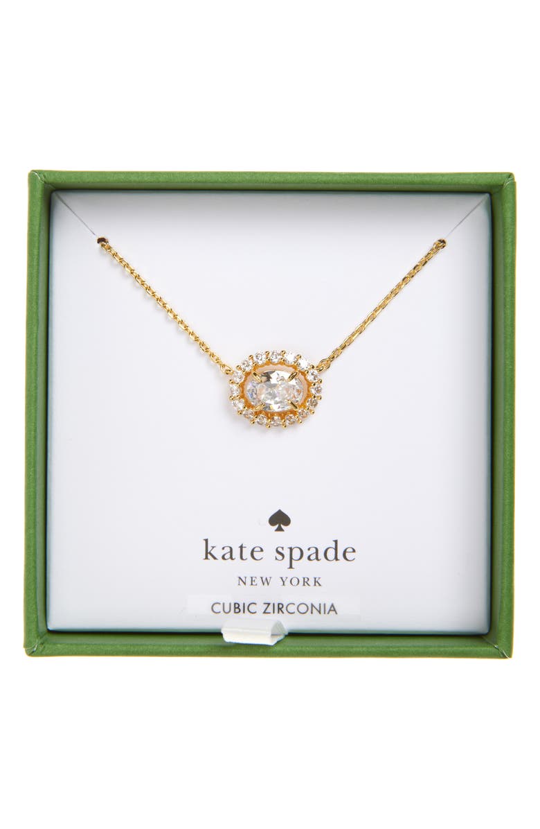 Kate Spade New York cubic zirconia mini pendant necklace, Main, color, Clear/ Gold