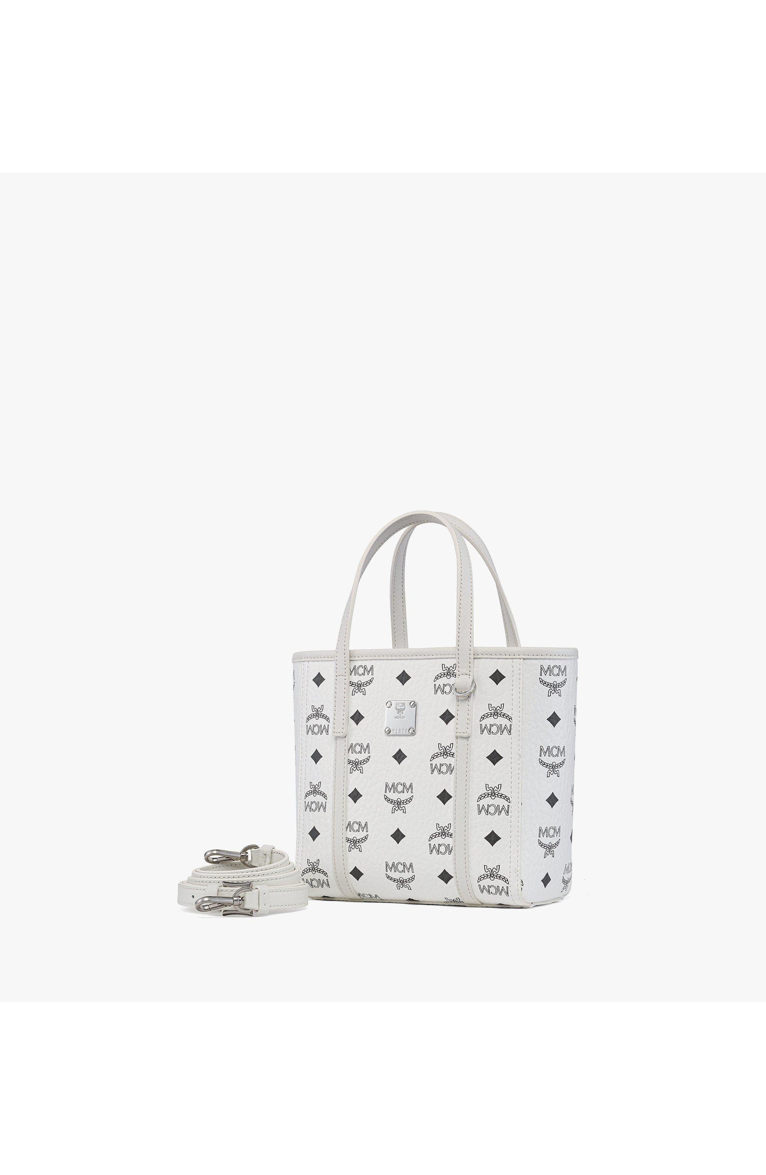 MCM Toni Top-Zip Shopper in Visetos, Alternate, color, White