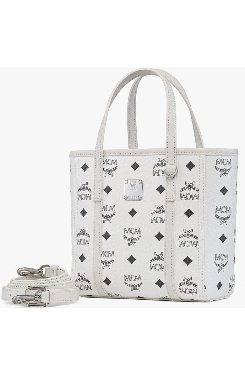 MCM Toni Top-Zip Shopper in Visetos, Alternate, color, White