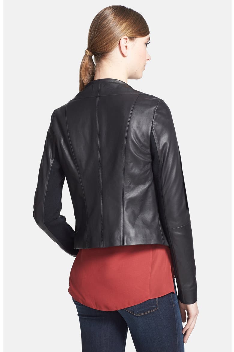 Draped Lapel Leather Jacket, Alternate, color, BLACK
