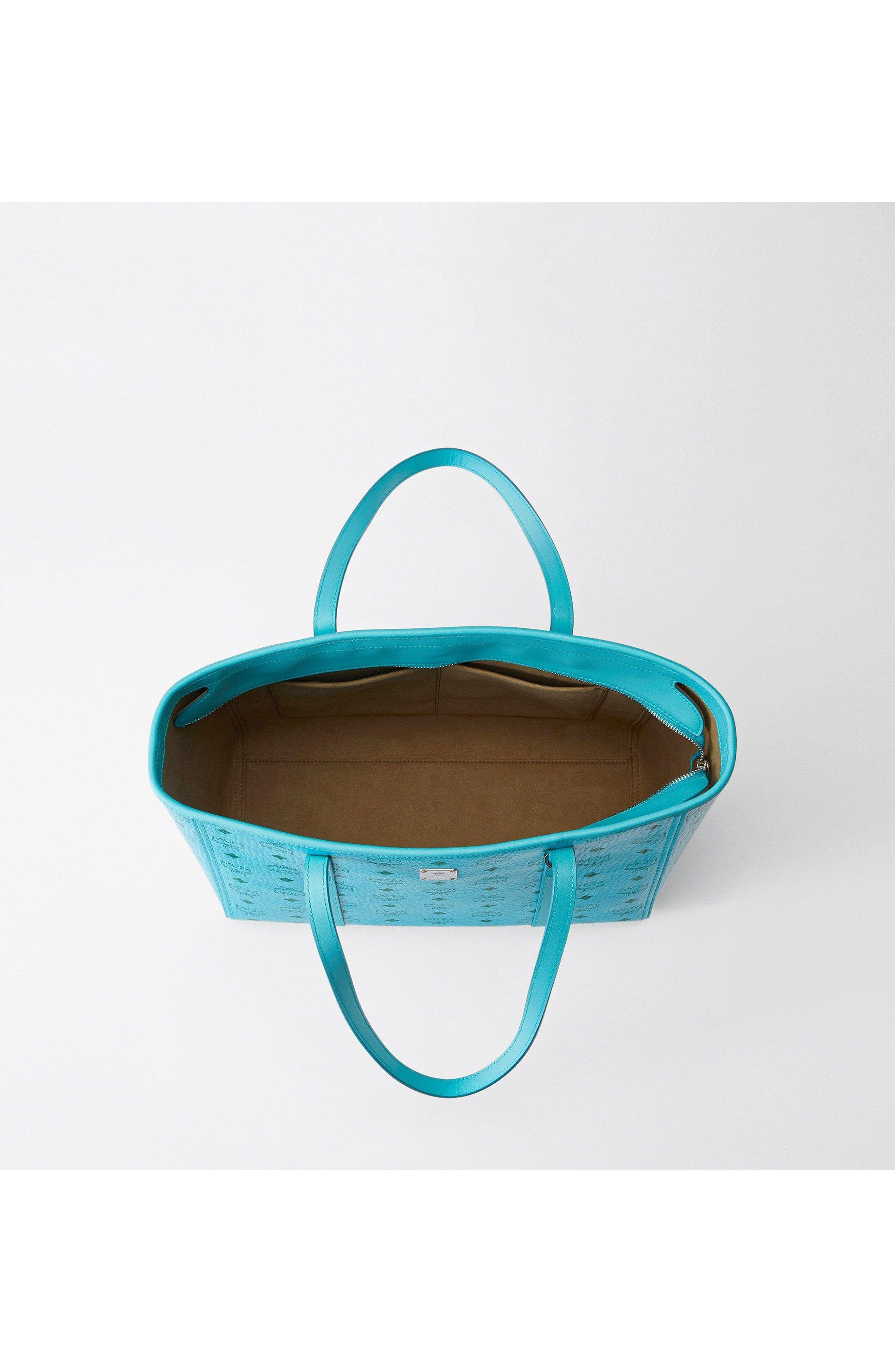 Medium Toni Top-Zip Shopper in Visetos, Alternate, color, Blue Ceramic