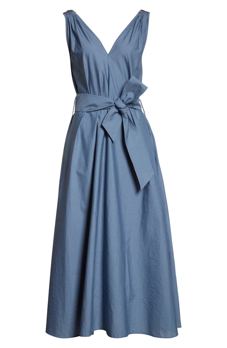 Brunello Cucinelli Belted Techno Poplin Midi Dress, Alternate, color, 