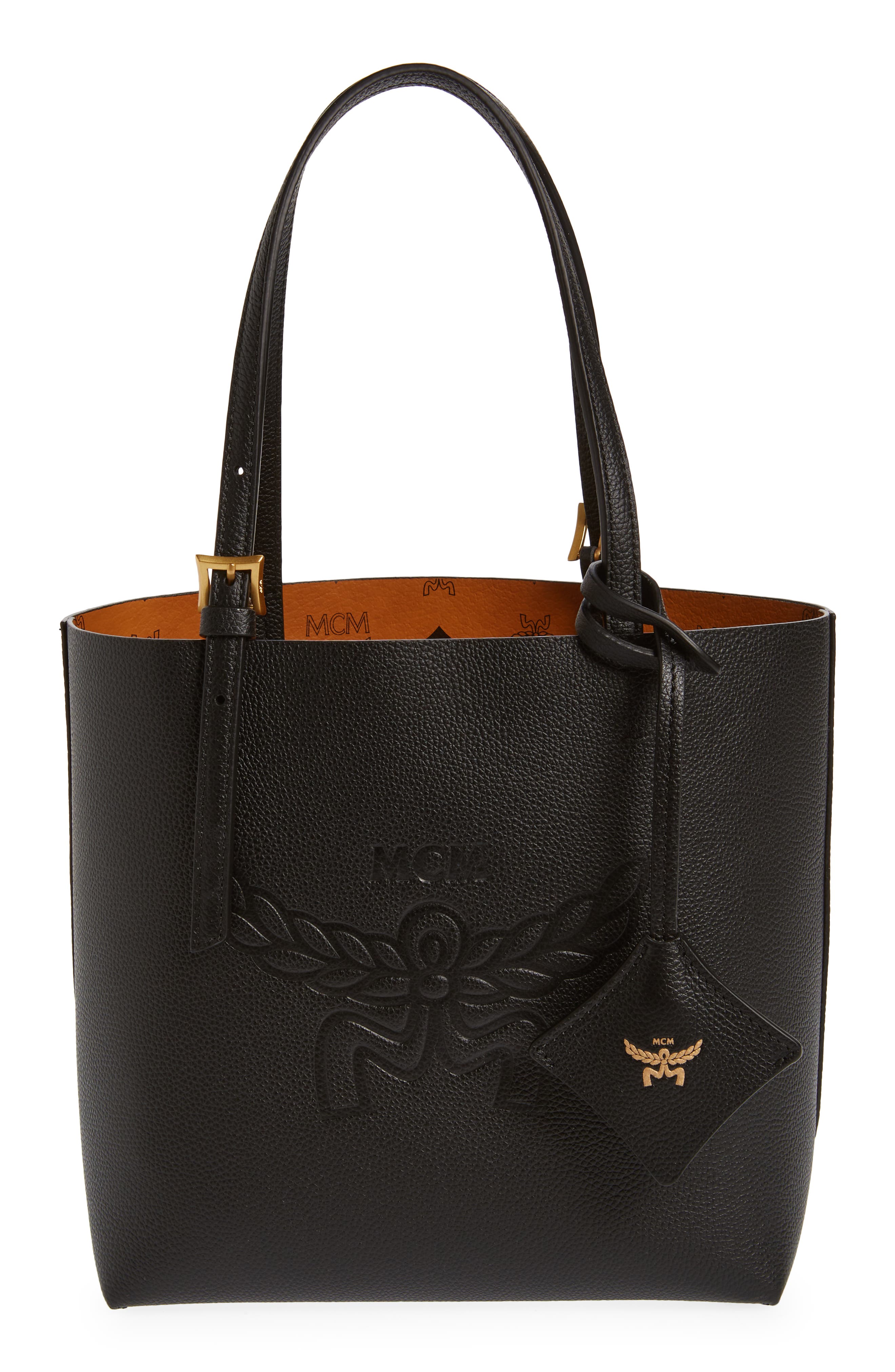 MCM Mini Lauretos Reversible Leather Shopper Bag, Main, color, 