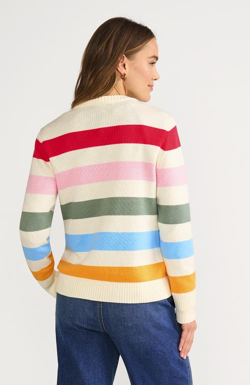 Lands' End Cotton Drifter Crew Neck Sweater In Fresh Ivory Multi Bold Stripe
