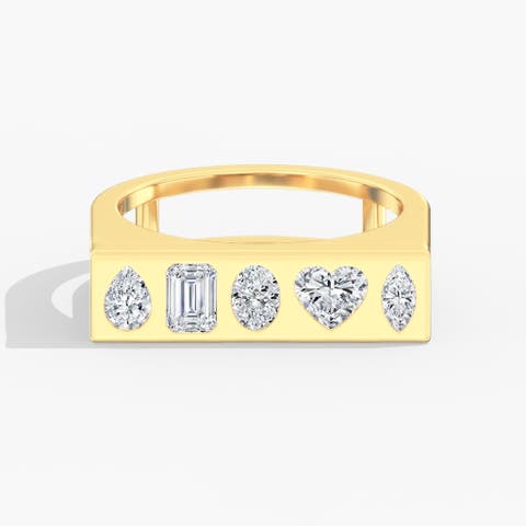 Multi Shape Inlay Bar Lab Diamond Ring in 14K