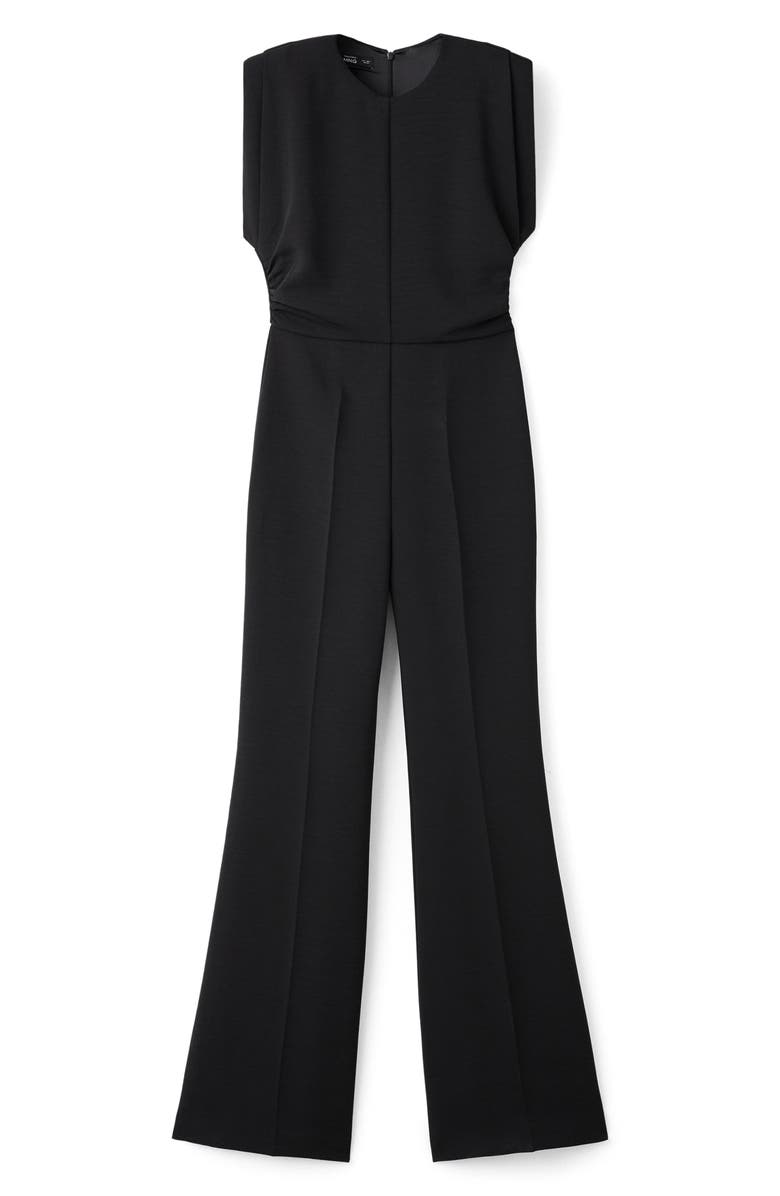 MANGO Ruched Sleeveless Wide Leg Jumpsuit, Alternate, color, Black