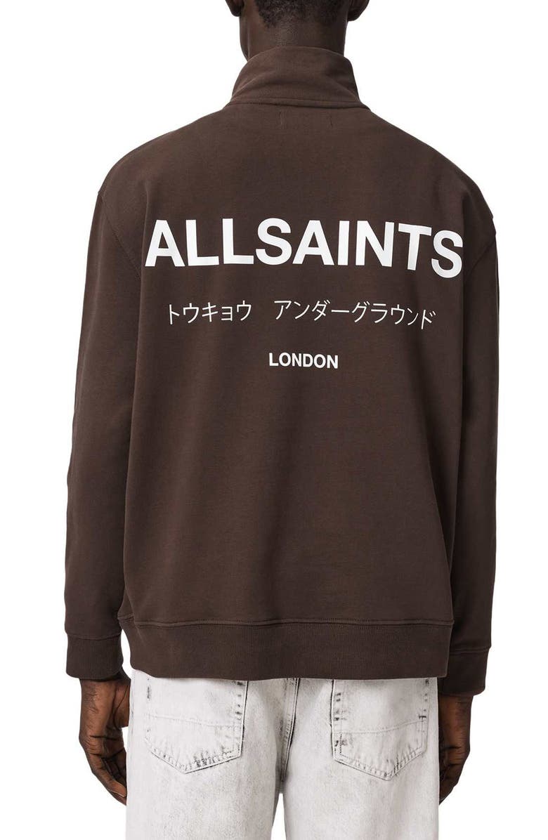 AllSaints Underground Oversize Half Zip Pullover, Alternate, color, Bitter Brown