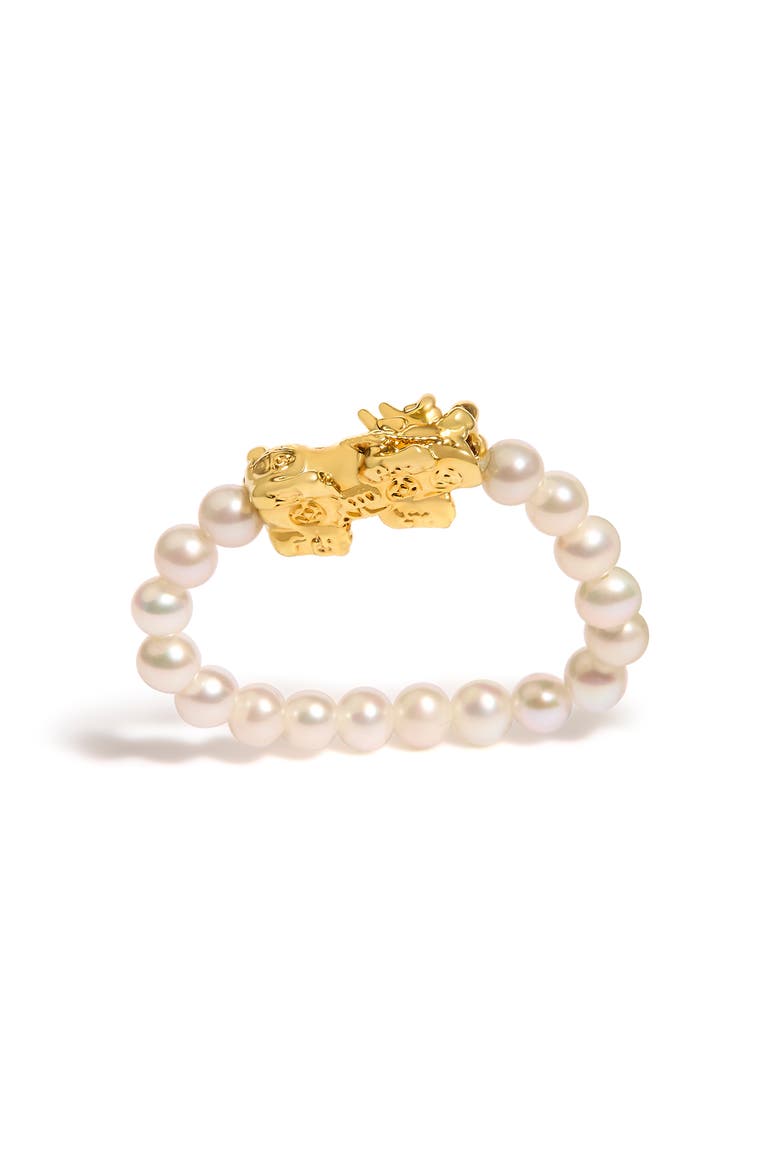 18K Yellow Gold Freshwater Pearl Dragon Charm Adjustable Ring Band, Alternate, color, Yellow Gold